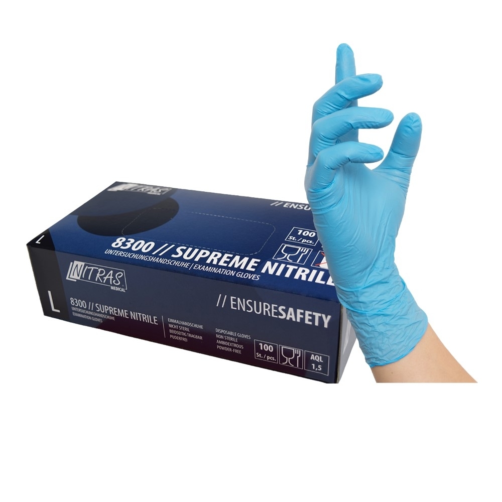 NITRAS SUPREME NITRILE, Nitril-Einmalhandschuhe, blau, EN ISO 374, Box à 100 Stück